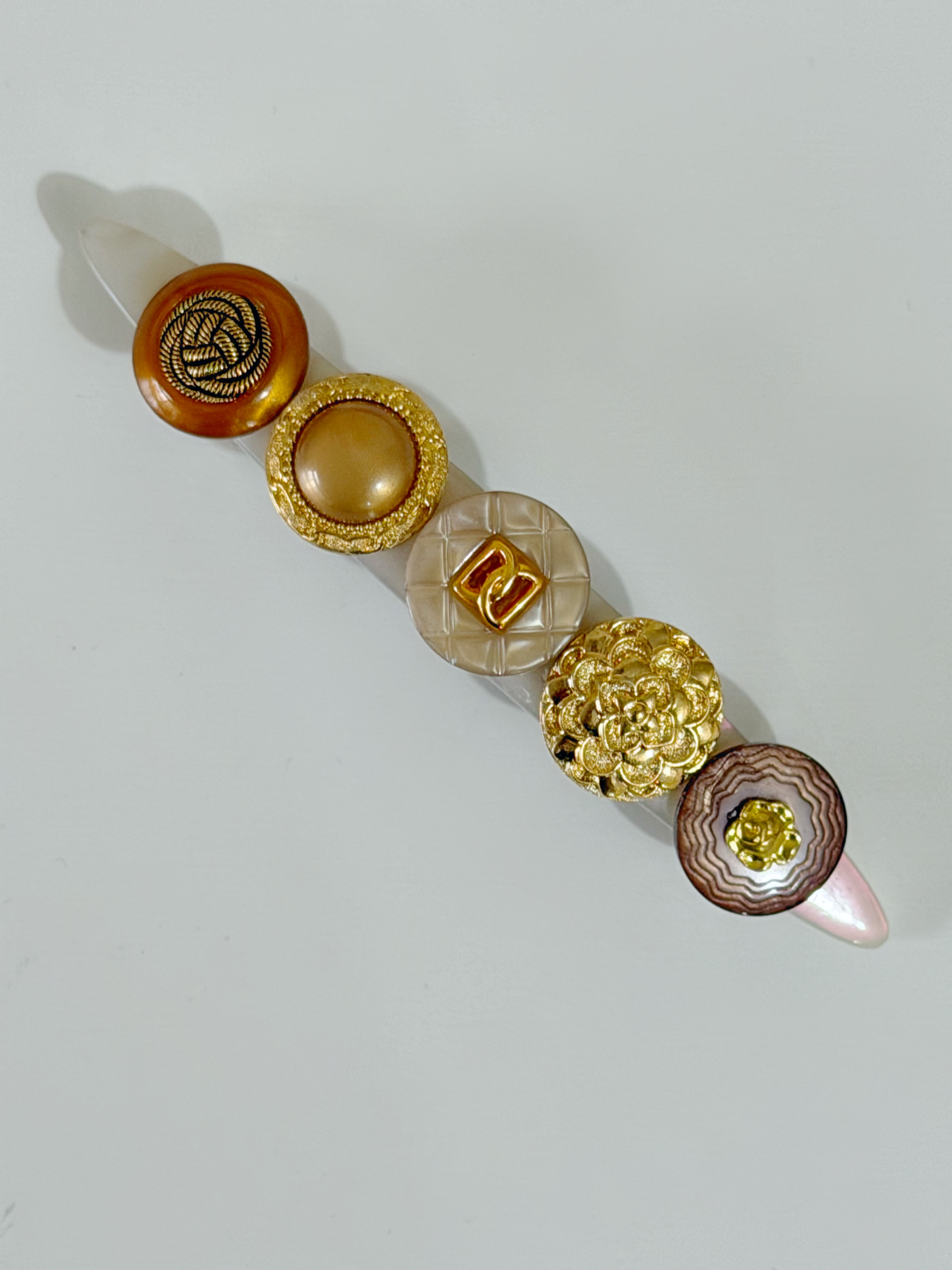 復古鈕扣髮夾/日落橙啡系 8cm長