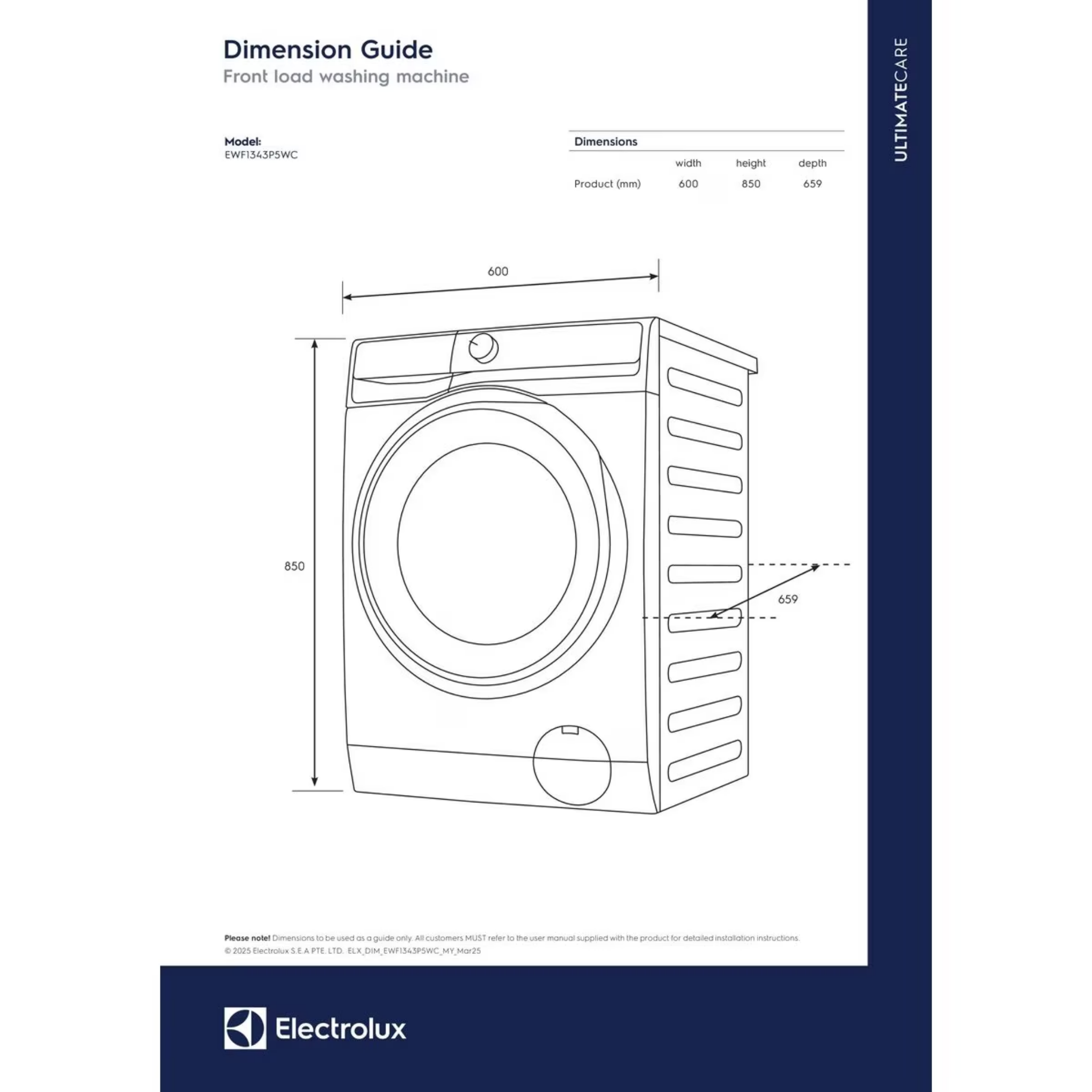 Electrolux 13kg UltimateCare 500 Front Load Inverter Washer (EWF1343P5WC)