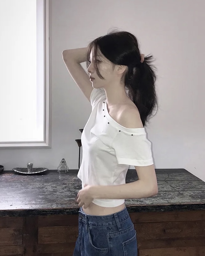 Asymmetric Studded Crop Top
