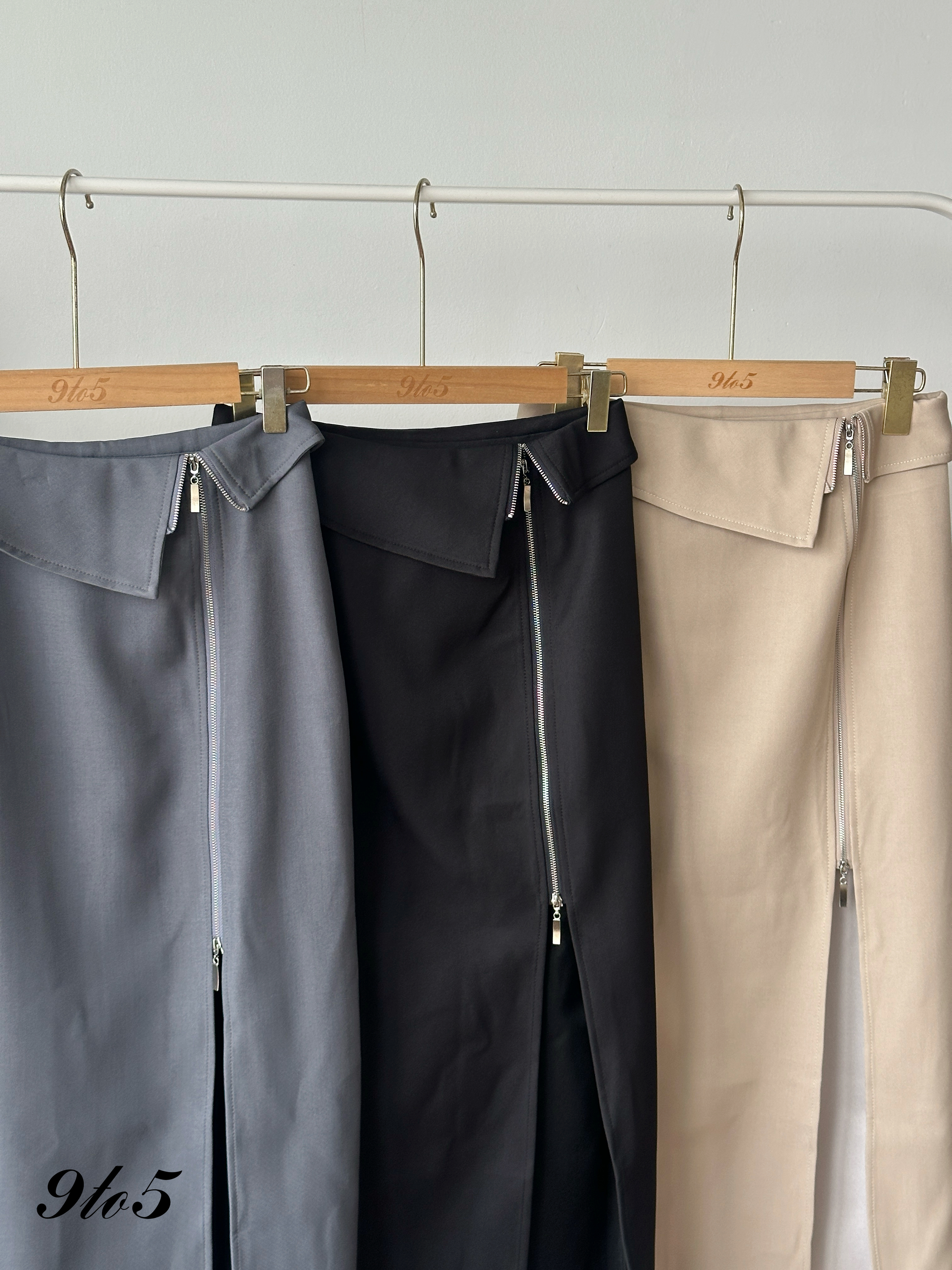 S1958 Side Slit Zipped Skirt - 3 Colors 