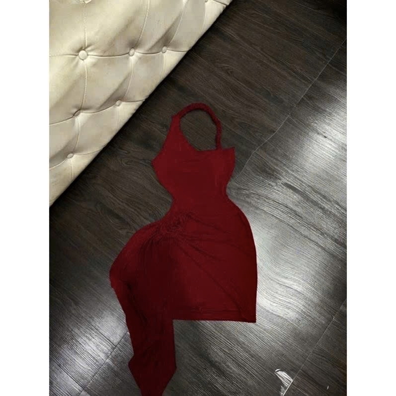 單肩迷你褶皺連身裙  *扭結細節