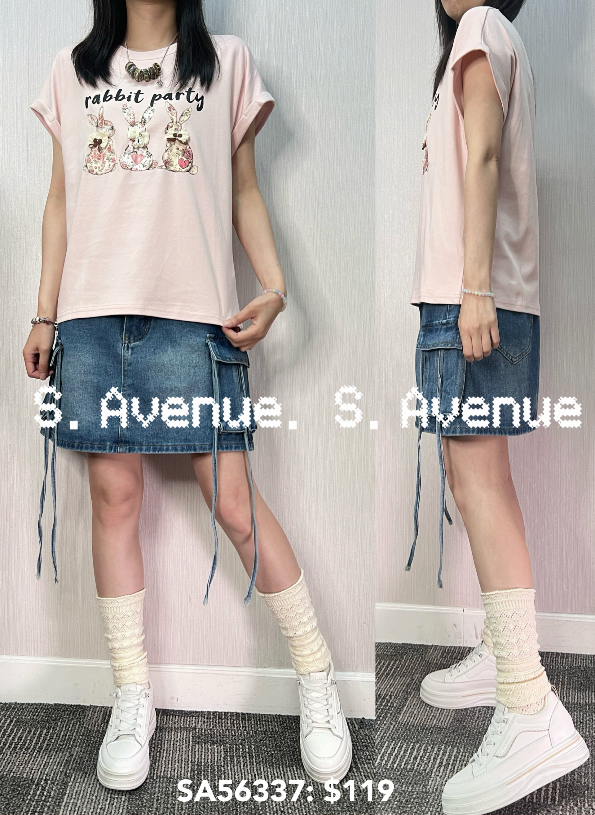 SA56337: 短袖三隻兔兔tee