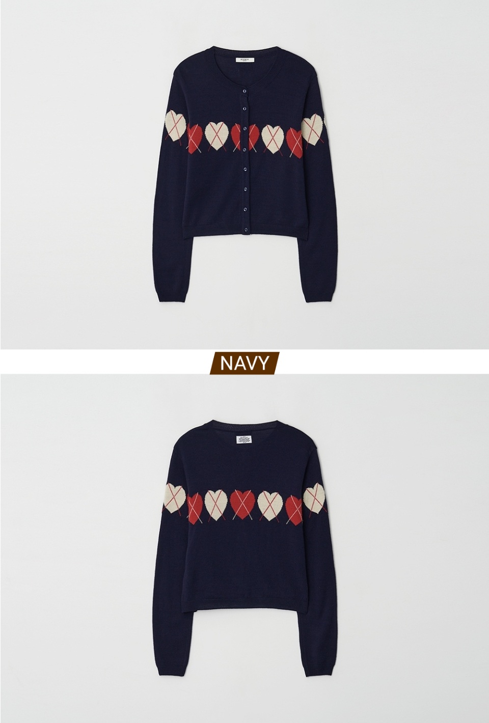 Ron Ron Heart Argyle Line Knit Cardigan