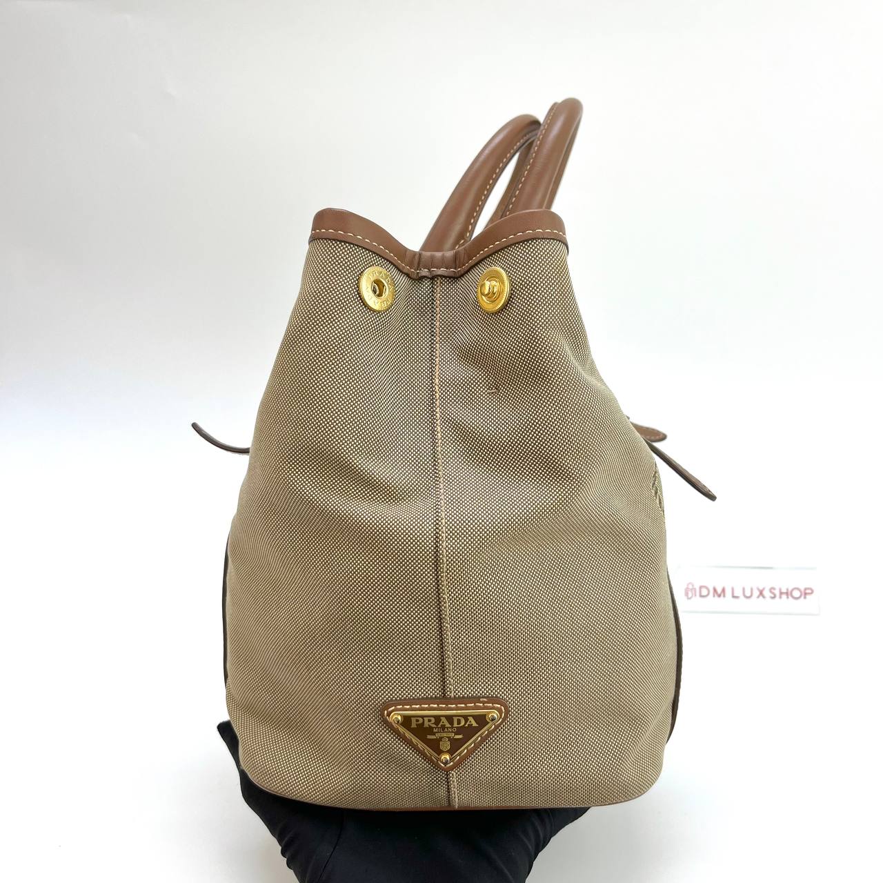 Prada Logo Jacquard Tote Brown GHW