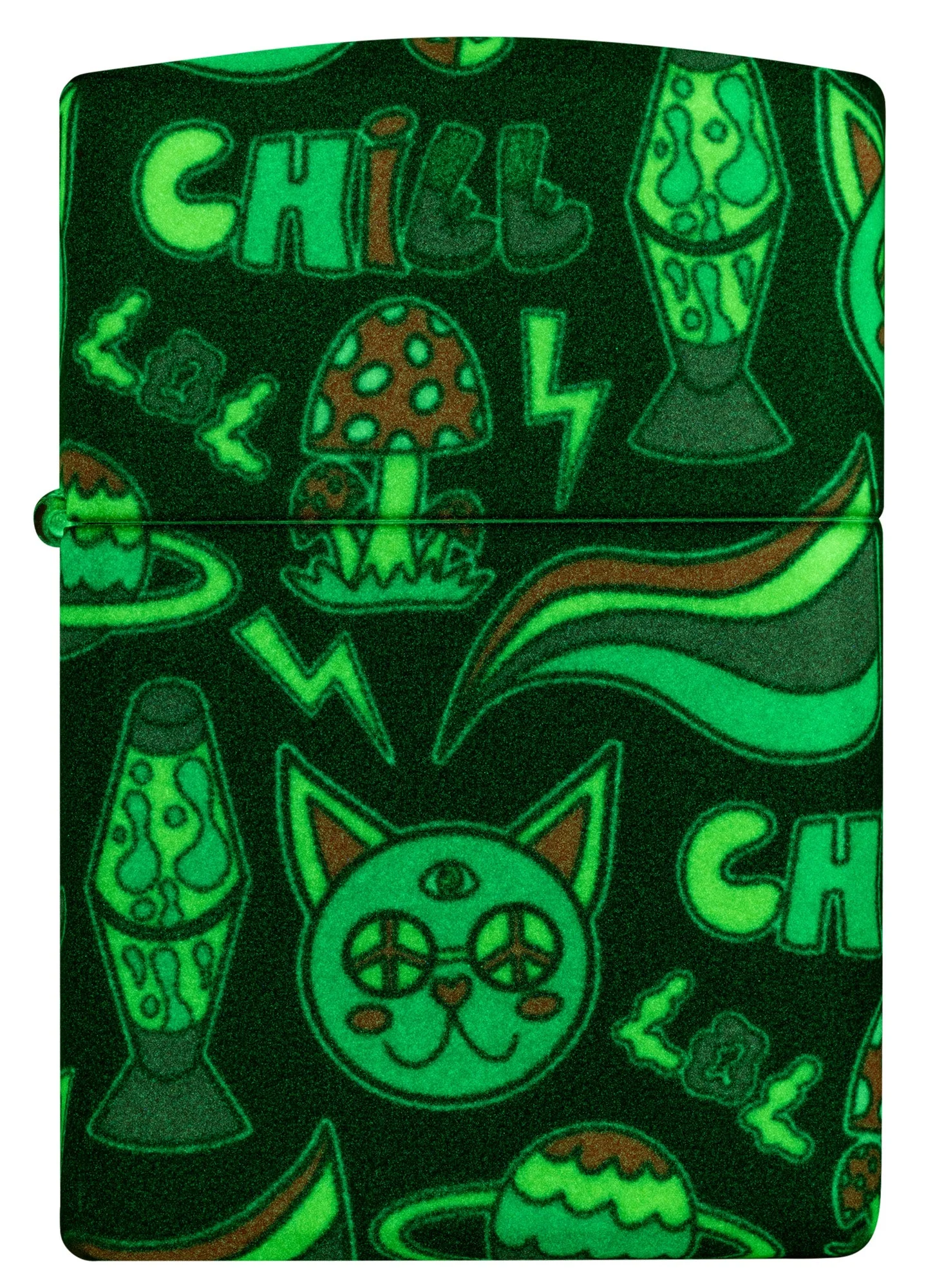 美國製造 | Zippo指定經銷商 Zippo 47114 發光 Chill 打火機 – 發光綠色迷幻融合 (熔岩與 groovy 圖案)  Glowing Chill Lighter Glow-in-the-Dark