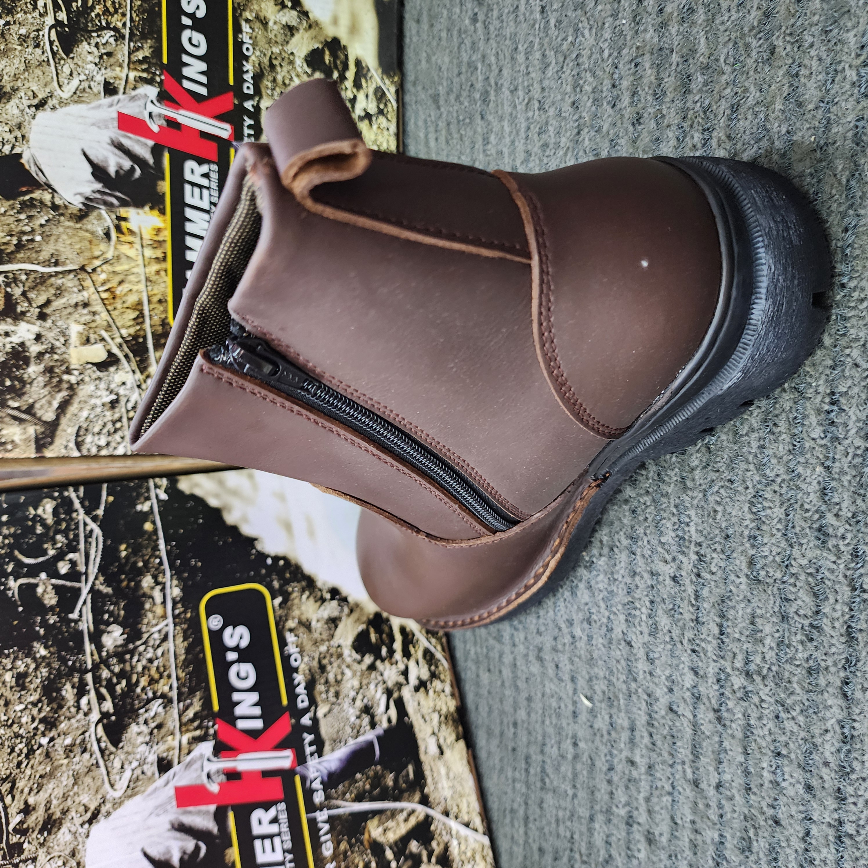 Hammer King 13006 Safety Shoes Boots Steel Toe Cap Steel Mid Plate Mid Cut Zip On Premium Quality Genuine Leather SIRIM and DOSH Approved Kasut Keselamatan