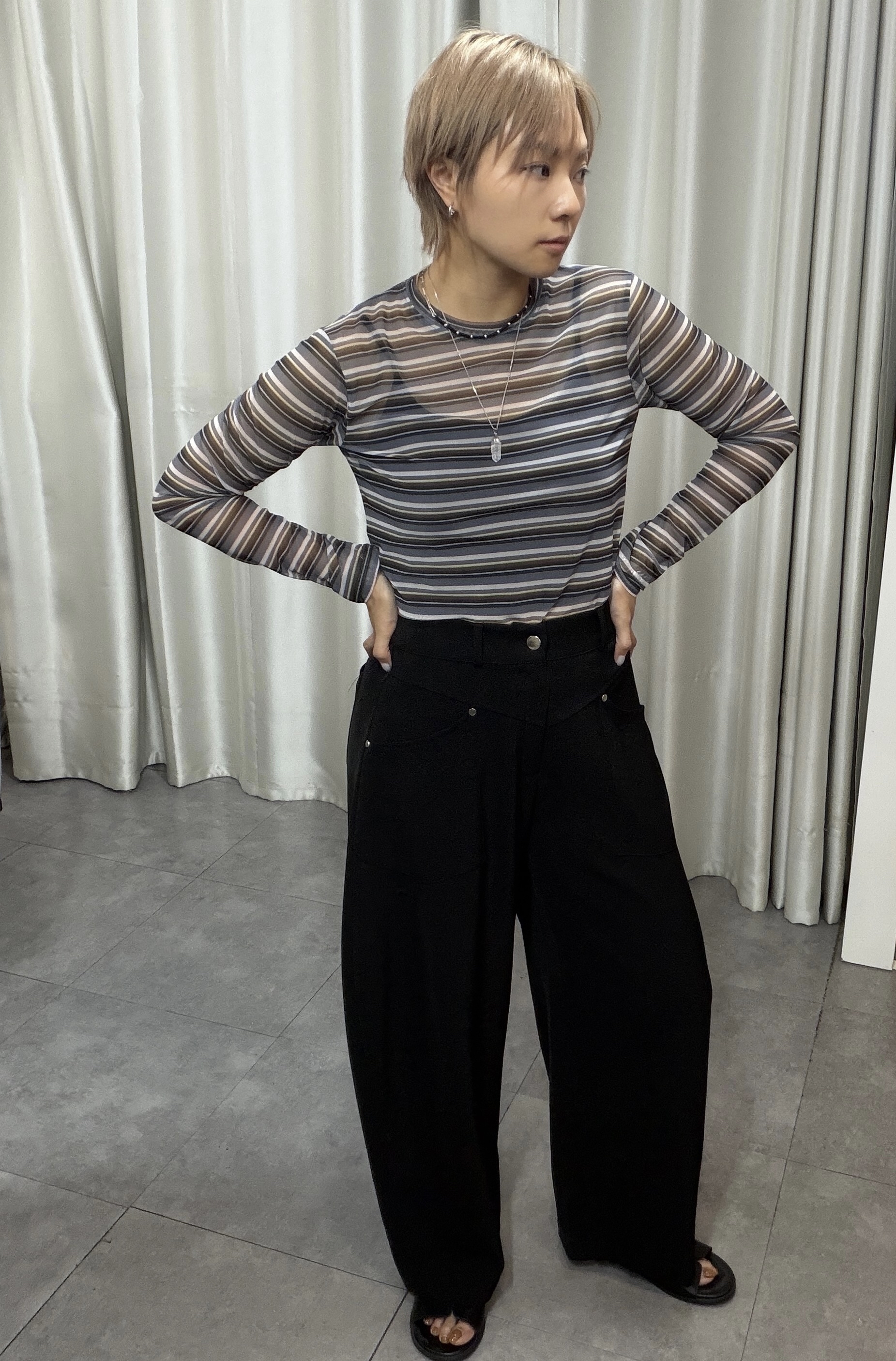 時尚高腰休閒彎刀褲