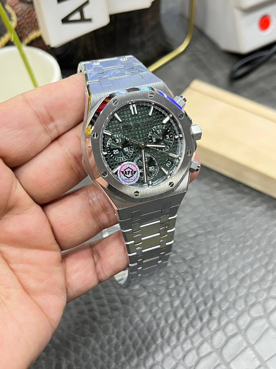 🚀爱彼皇家家橡树26240飞返计时全功能系列/41mm白钢绿面/ 搭载原装开模定制Cal.4401全自动一体机械💯