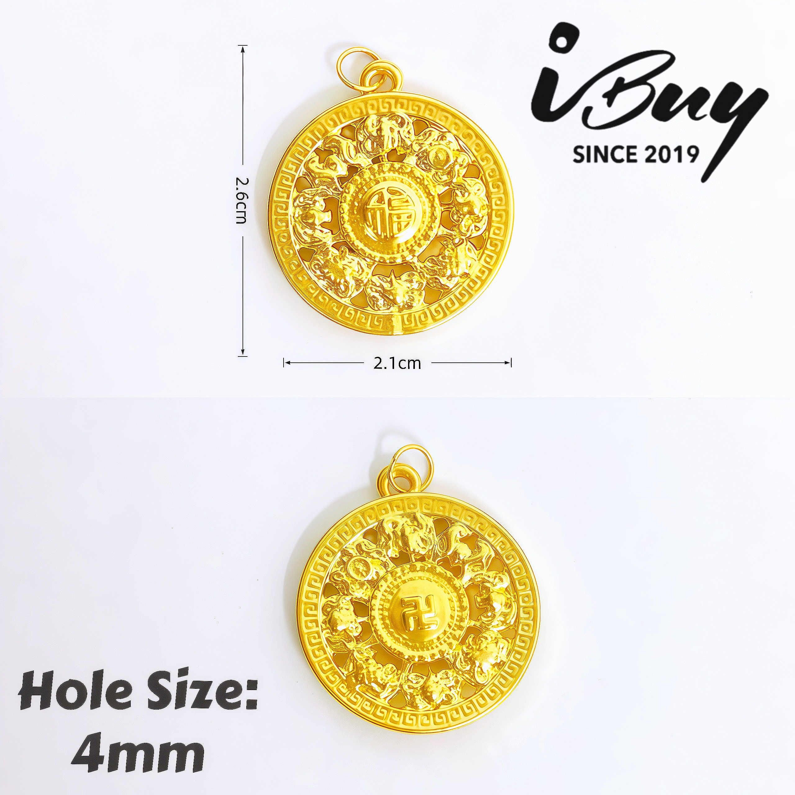 999 GOLD EIGHT AUSPICIONS DHARMA WHEEL PENDANT 999 金八宝罗盘吊坠