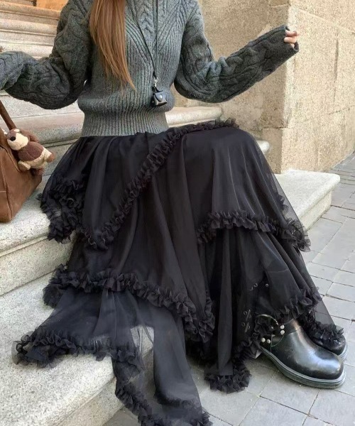 Lace薄紗蛋糕長裙【JS006】