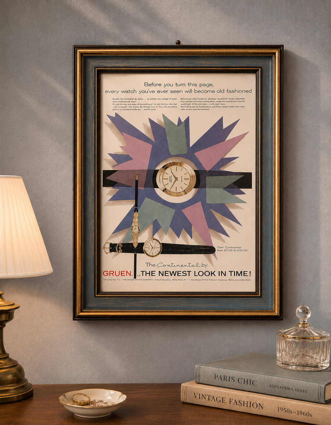 Framed Vintage Advert Poster Series- 1956 Gruen Newest Look in Time The Continental Vintage Print ad (MT2267)