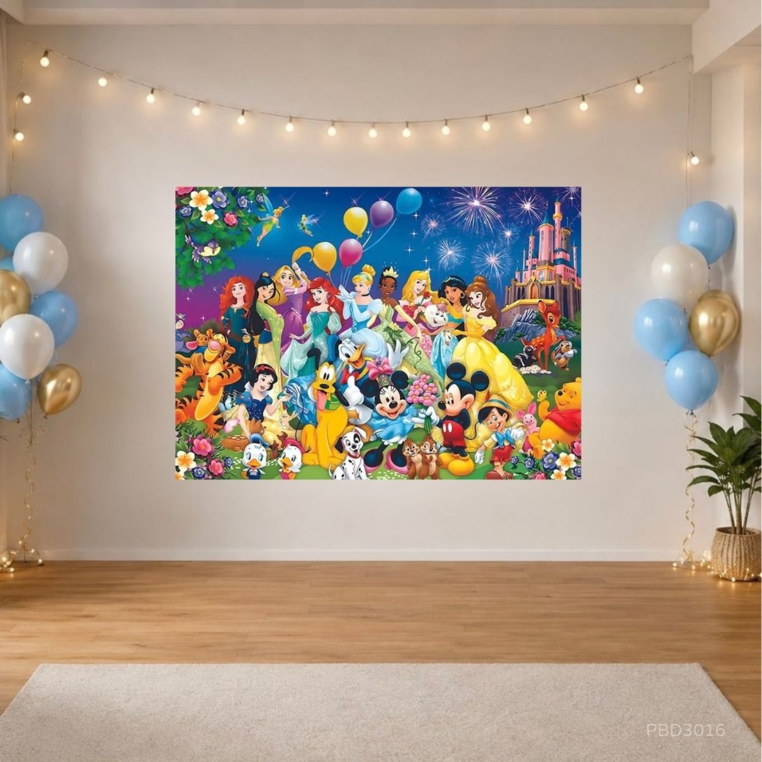 Disney Princess Mickey主題生日派對背景布 150×100cm Backdrop 場地佈置拍照牆 PBD3016