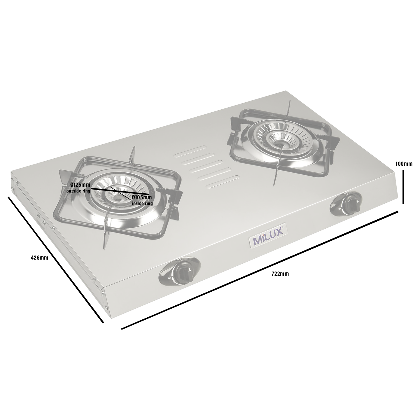 Milux Stainless Steel Double Burner Gas Cooker (MSS-2800)