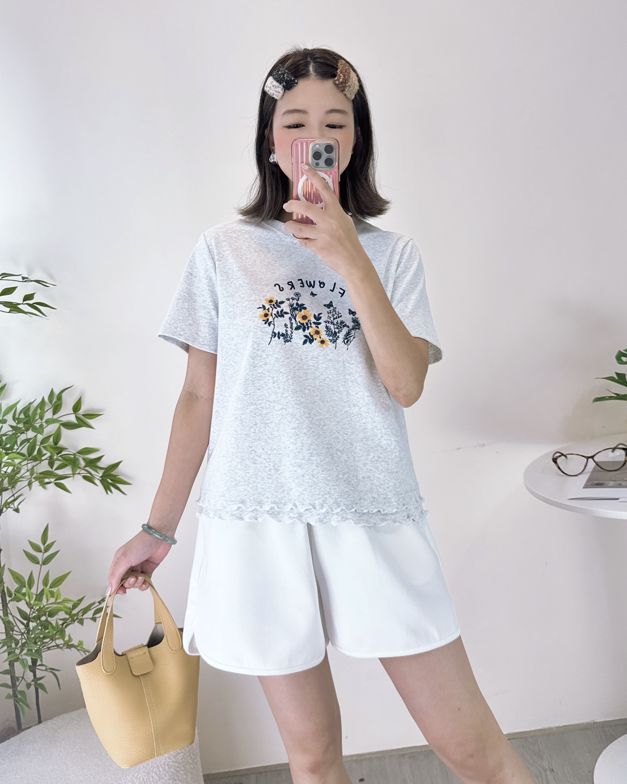 花邊純棉花花印燙Print上衣 2色