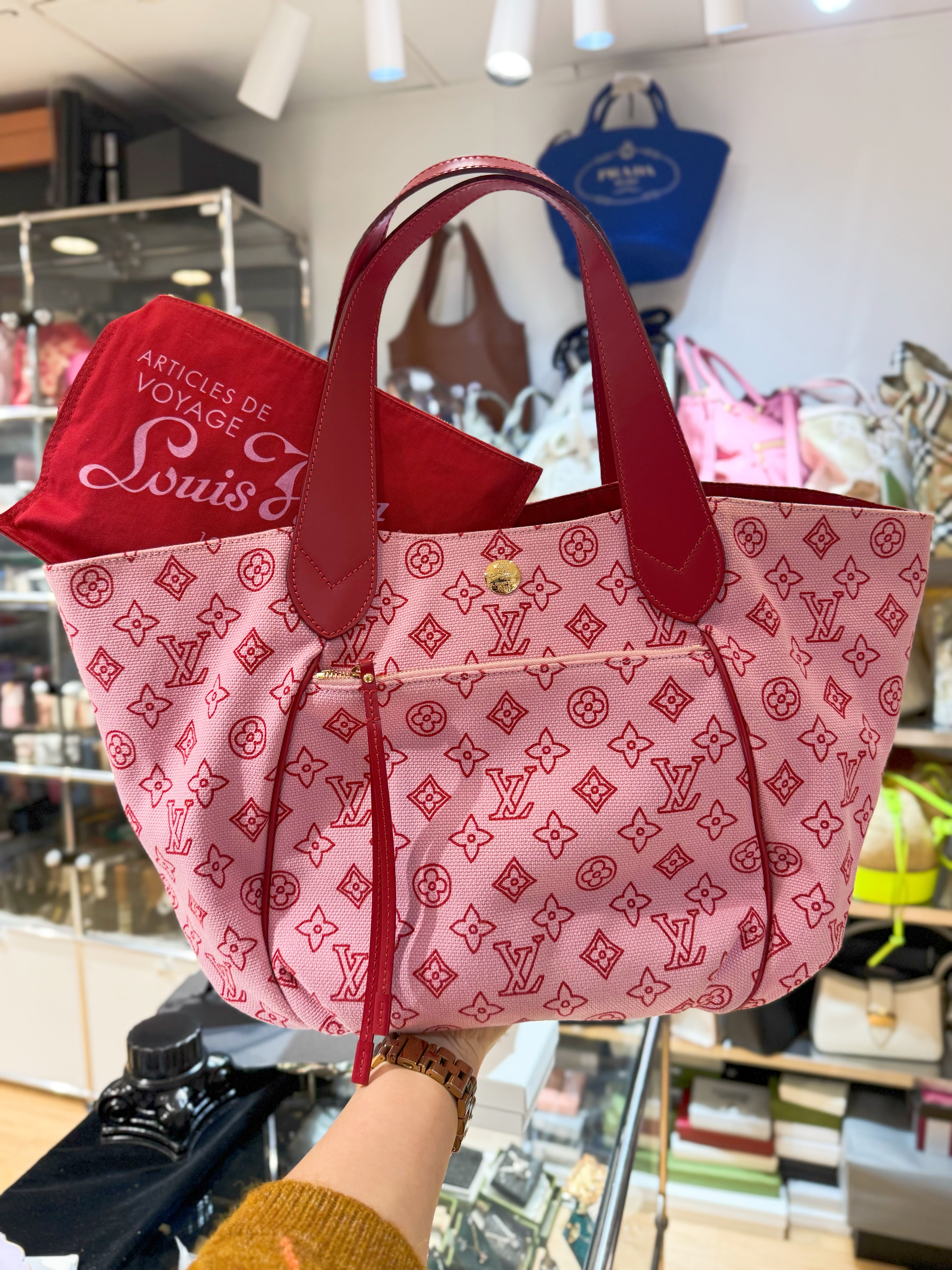 LV canvas tote pink/red 