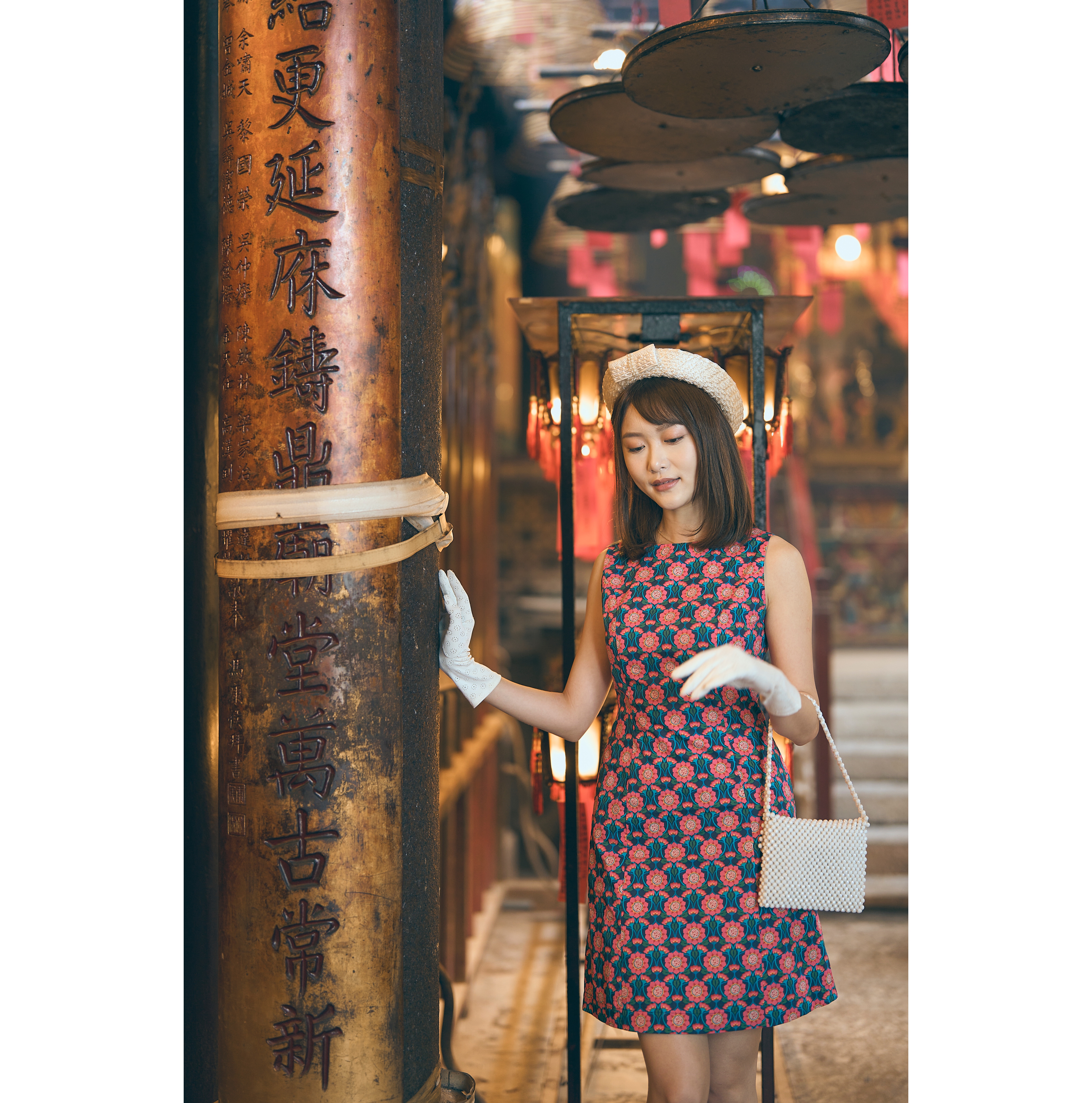 (Ready Made) 100% Organic Cotton 60s Style Floral Pattern A-Line Shift Dress(FM167)