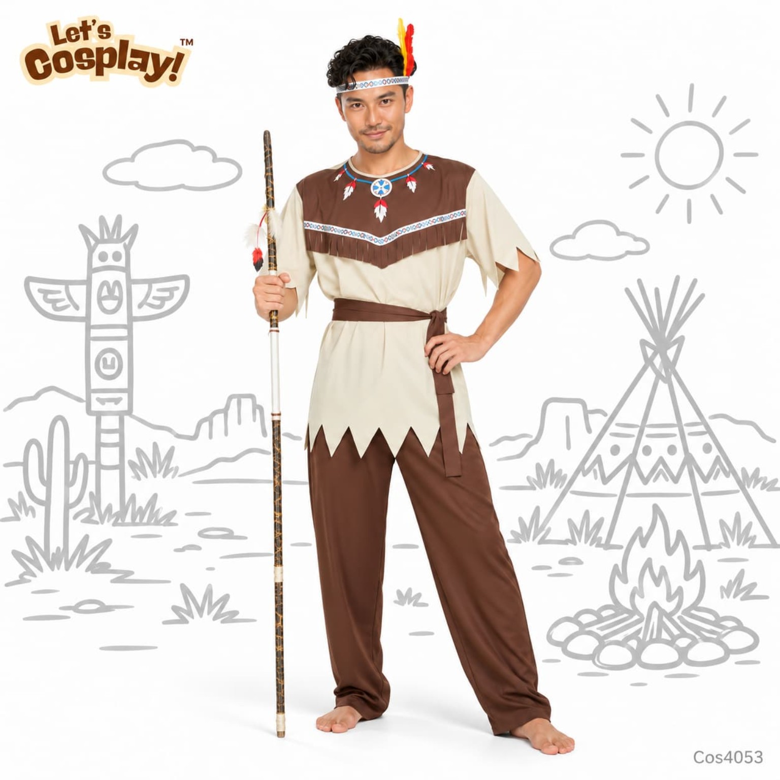 印第安人民族服成人男裝｜Native American Costume 男士角色扮演服 International Day 國際文化日角色扮演服 親子裝 Lets Cosplay COS4053