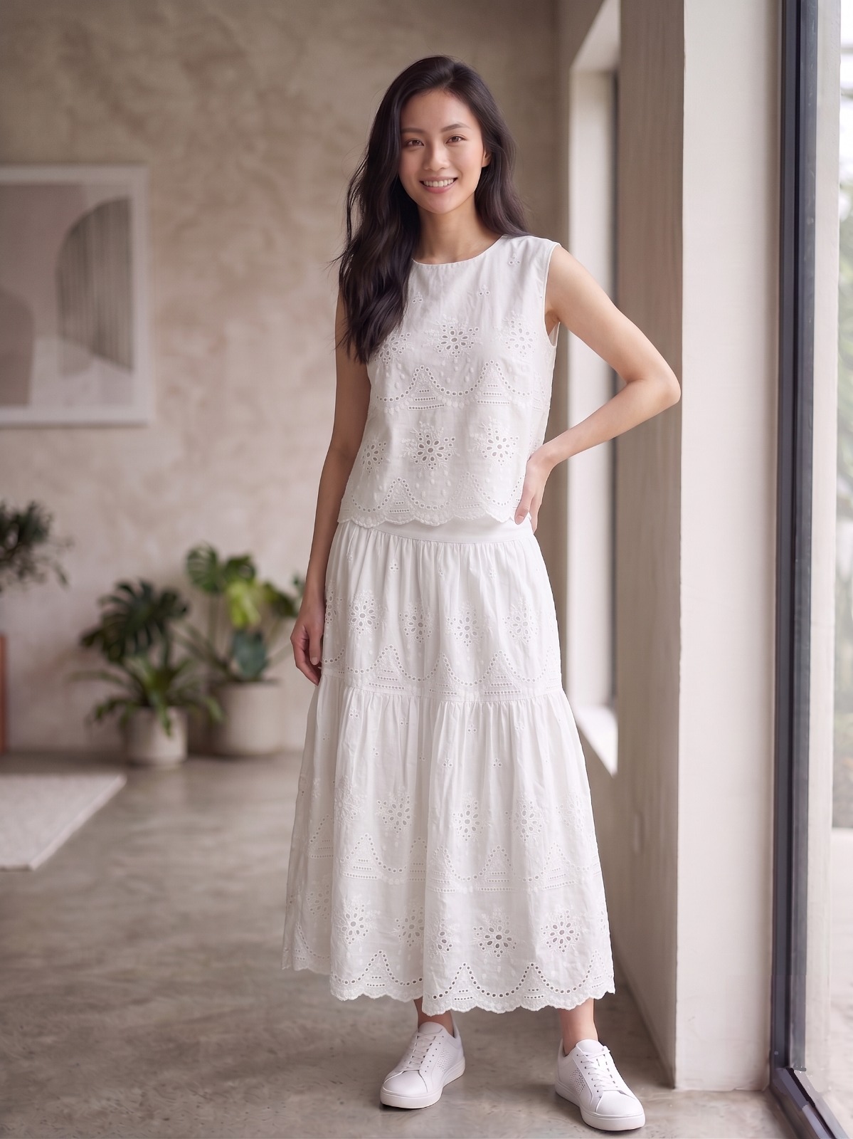 2080BD Celeste Noir Embroidered Tiered Maxi Skirt