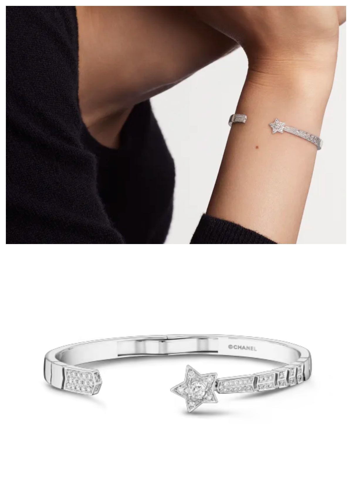CHANEL Comète Chevron 開口純銀手鐲