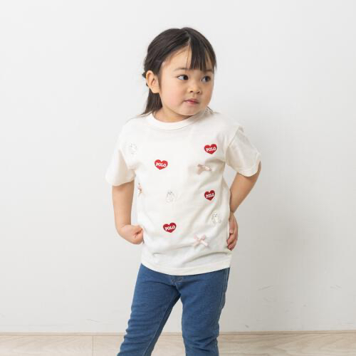 🇯🇵預訂 日本直送🇯🇵Polo Baby愛心標誌小兔刺繡絲帶米白色短袖T恤