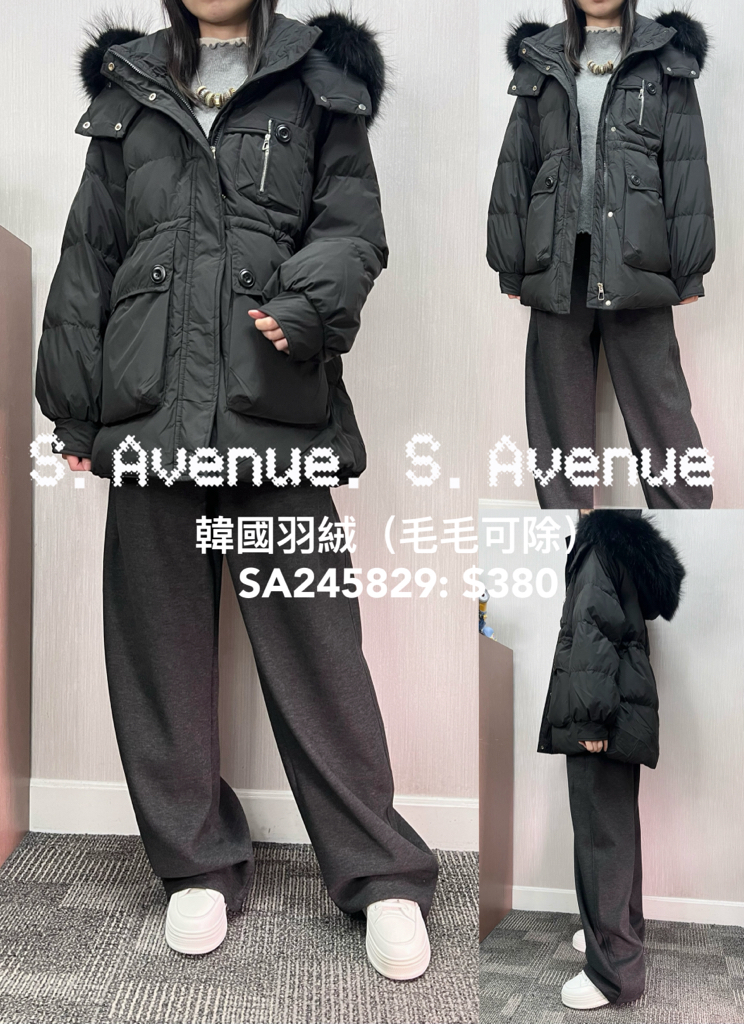 SA245829: 長袖有毛帽長袖束腰羽絨褸