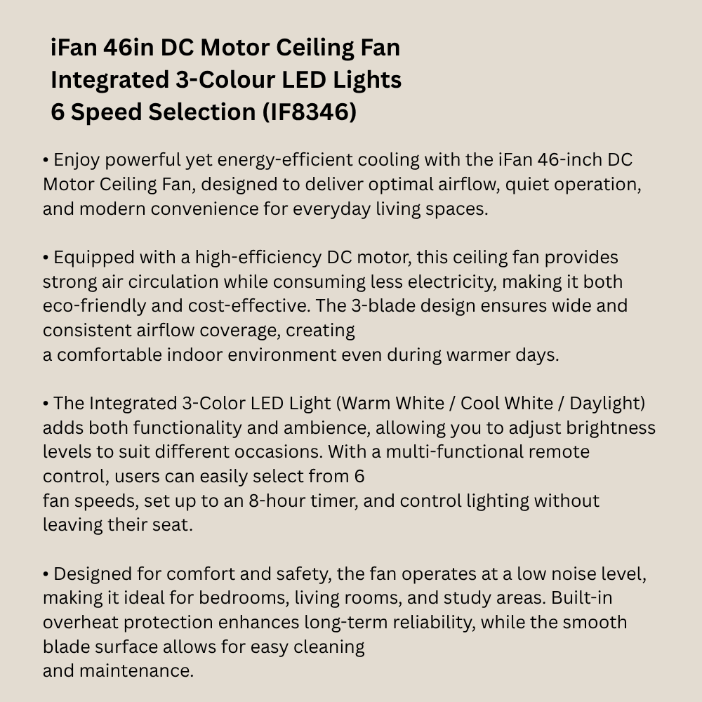iFan 46in DC Motor Ceiling Fan 6 Speed Selection (IF8346) RU