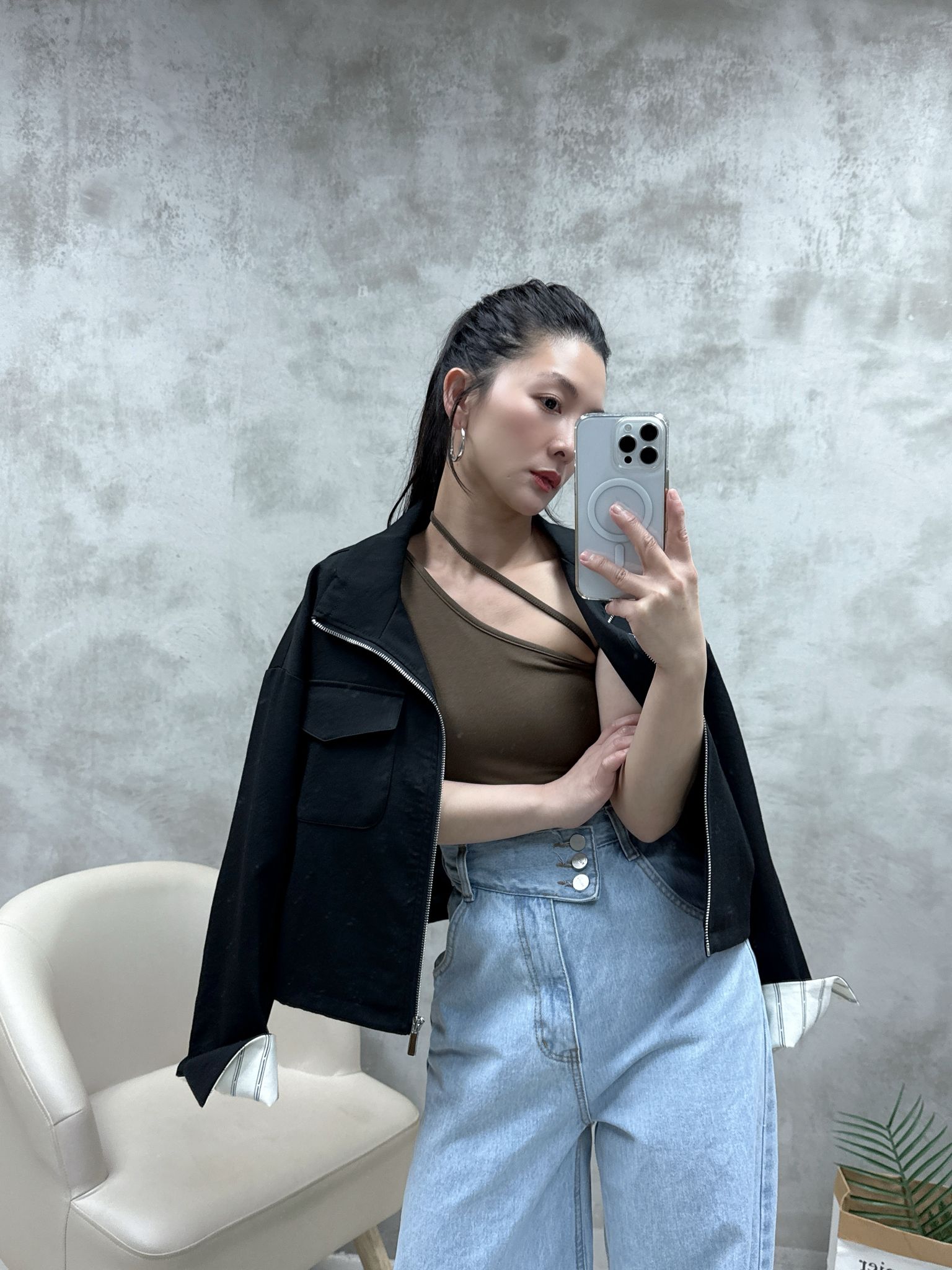 條子䄂束腰恤衫棉外套