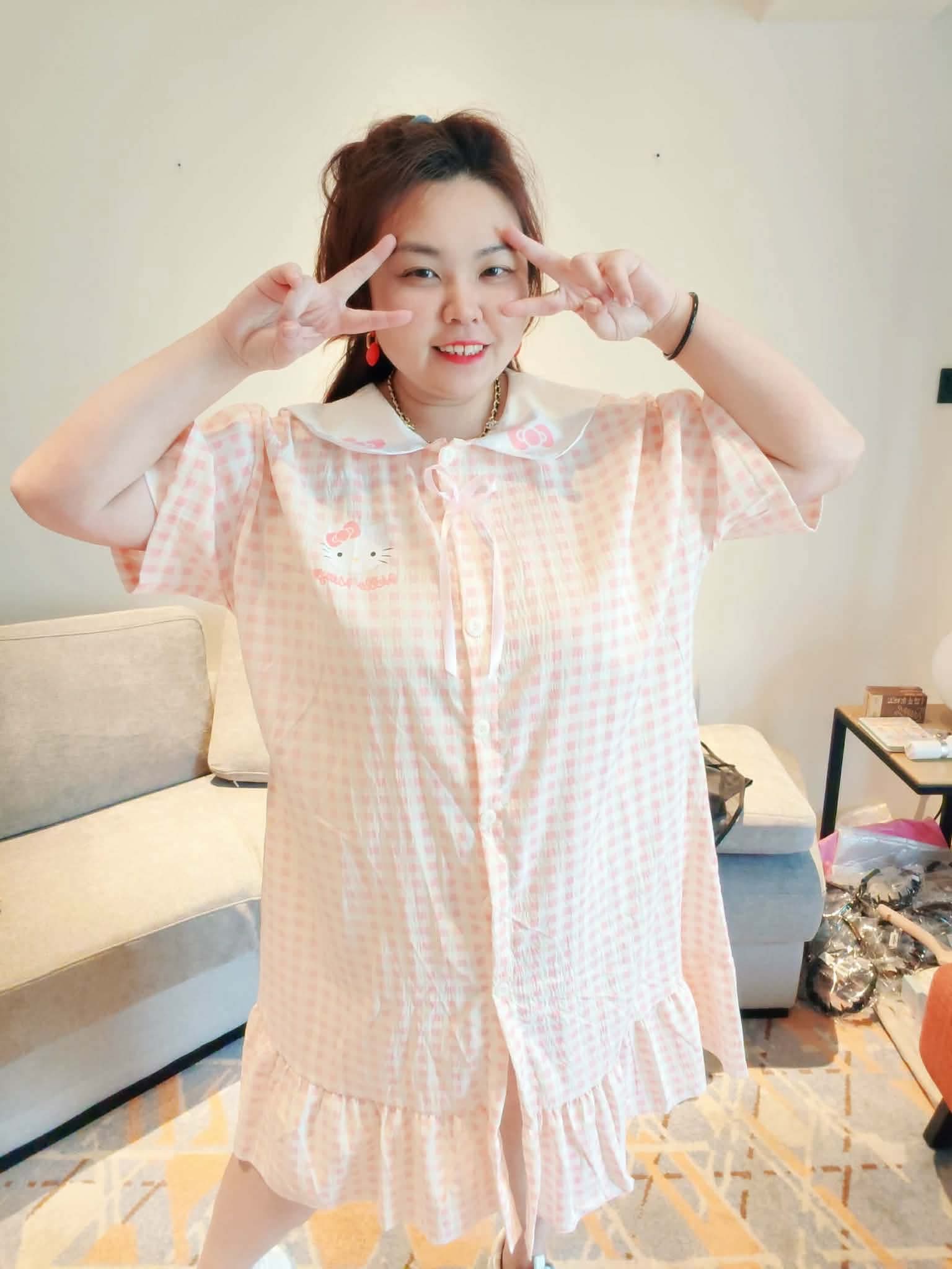 YPC10 79104 KT 纯棉娃娃领格子睡裙