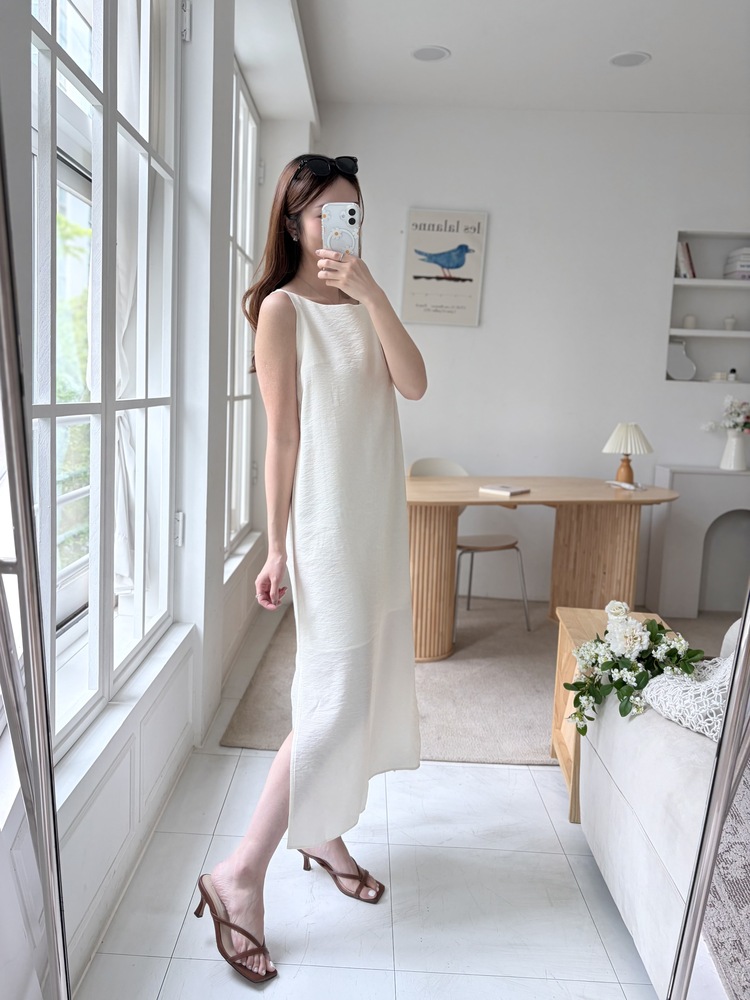 Boat Neck Layered Dress (Ivory)