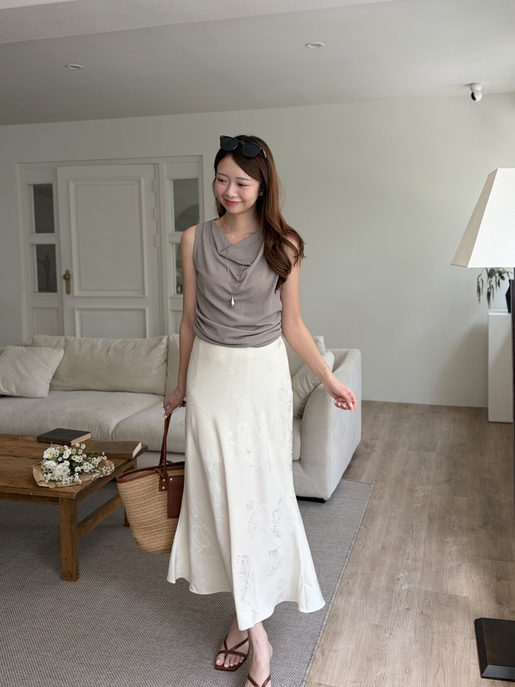 Floral Silky Skirt (Ivory)