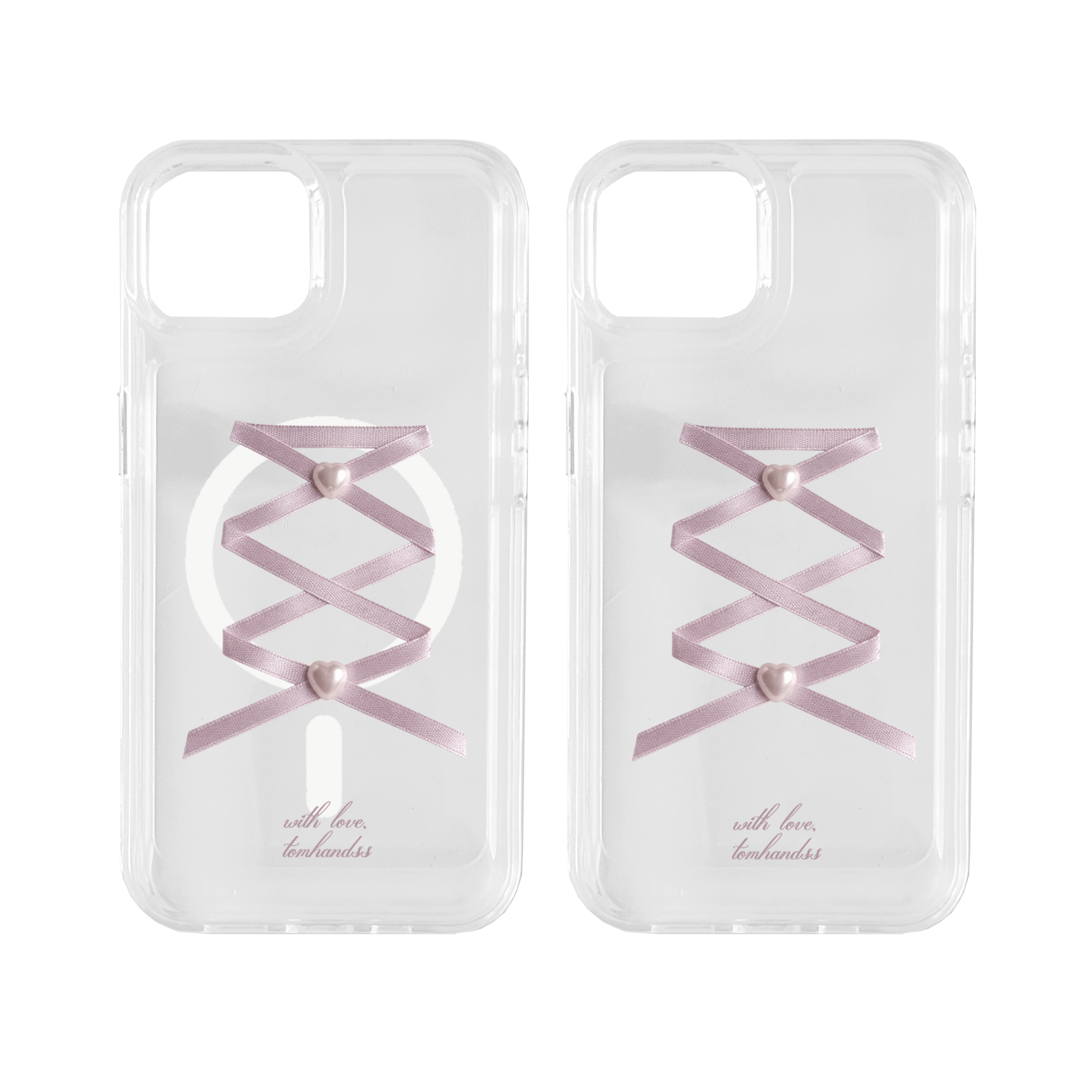 【Crisscross Silky Strap X Heart Pearl Button】透明MagSafe iPhone Case