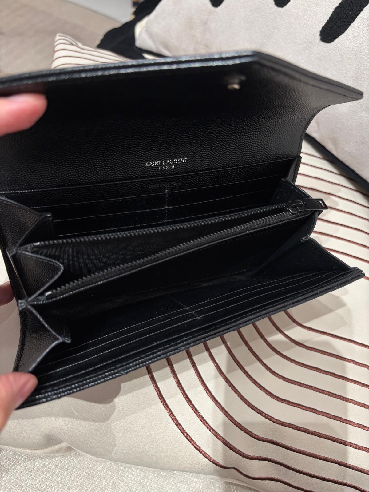 YSL SAINT LAURENT long wallet  Cassandra ysl so black 黑色粒紋小牛皮長銀包 100%Authentic, 98%new ✅certificate ✅box 