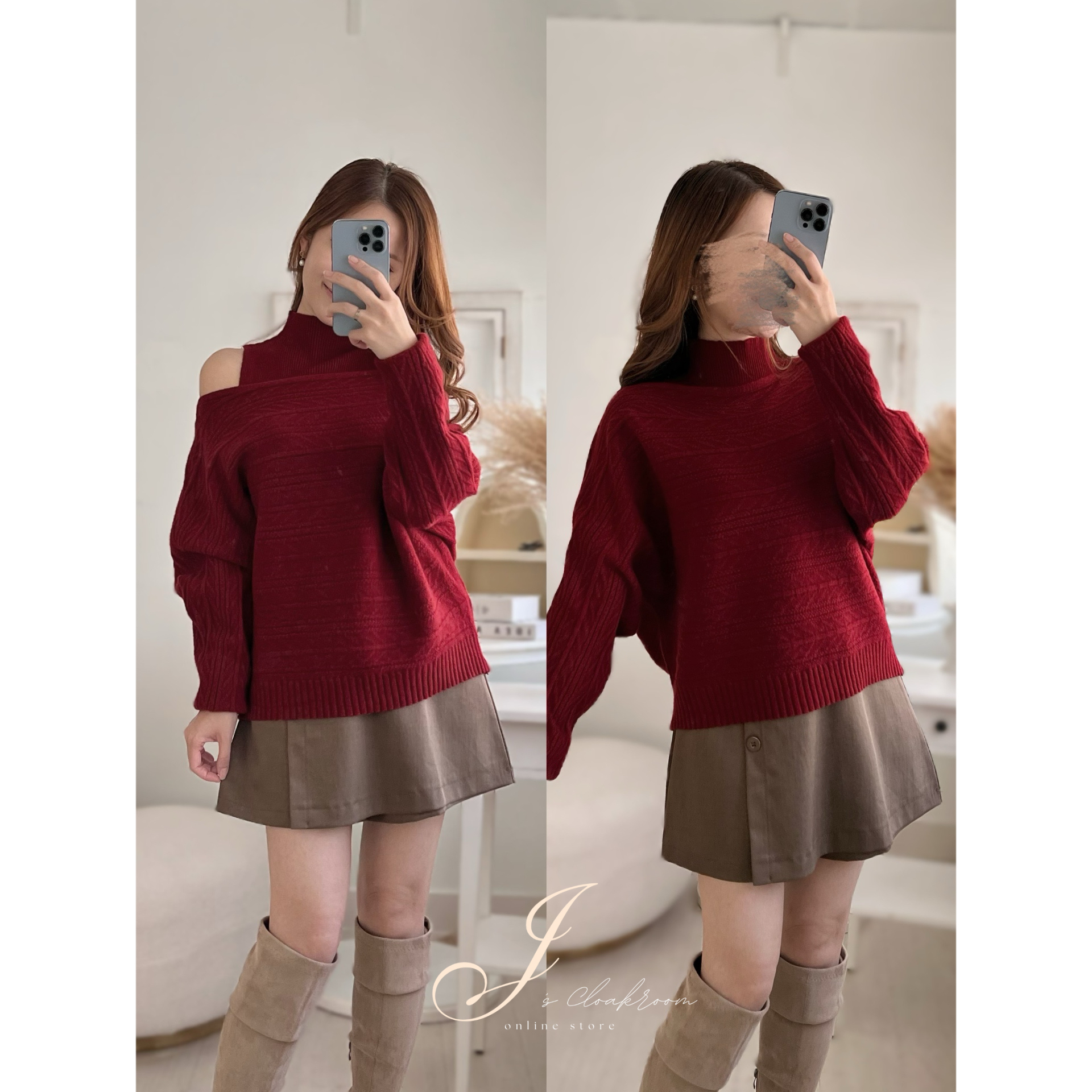 [限時閃購]2-WAY巴洛克織紋毛衣(背心+上衣)[KR]酒紅色308279