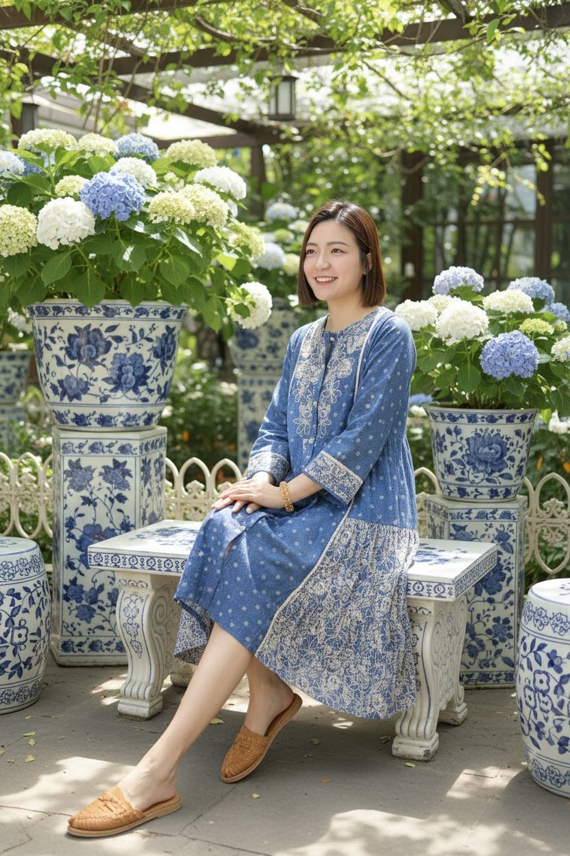 1670 Blue A-Line Floral White Patchwork OP 40"