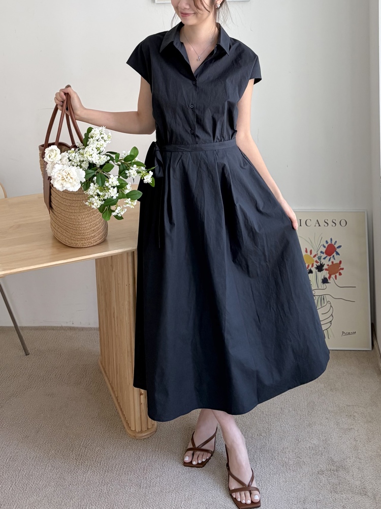 Elasticated Waist Shirt Dress (Navy)