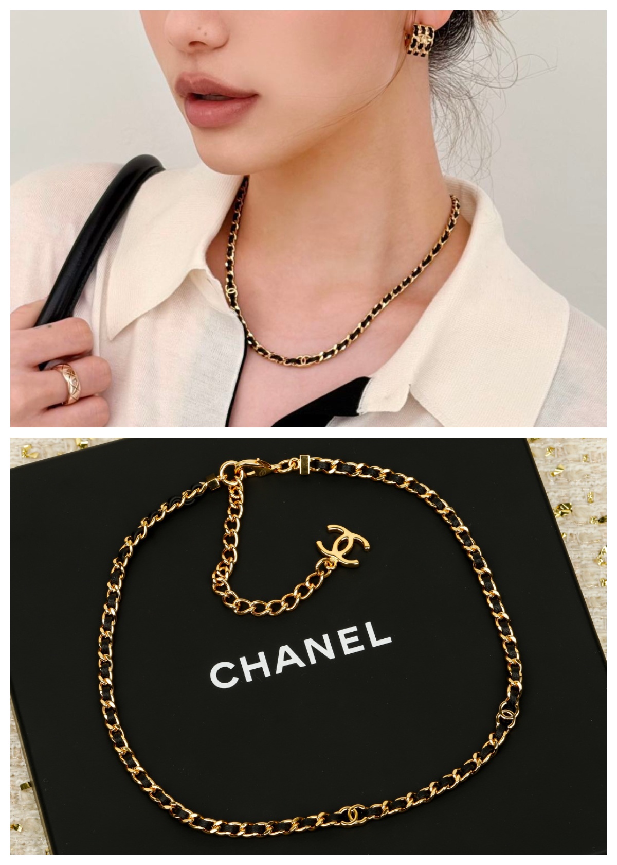 CHANEL 穿皮鏈小 CC 項鍊