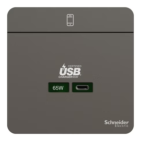 施耐德 AvatarOn 石墨灰 65W Type C USB快速充電 插座