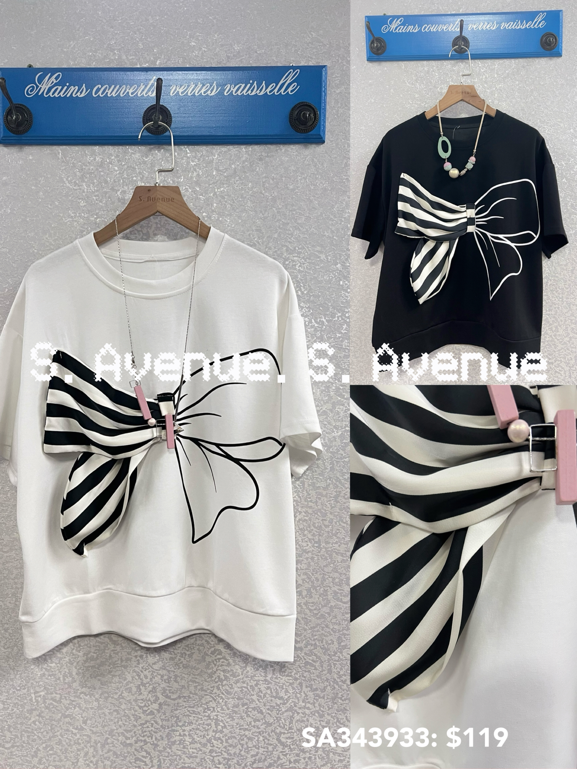 SA343933: 短袖立體大蝴蝶結鬆身tee