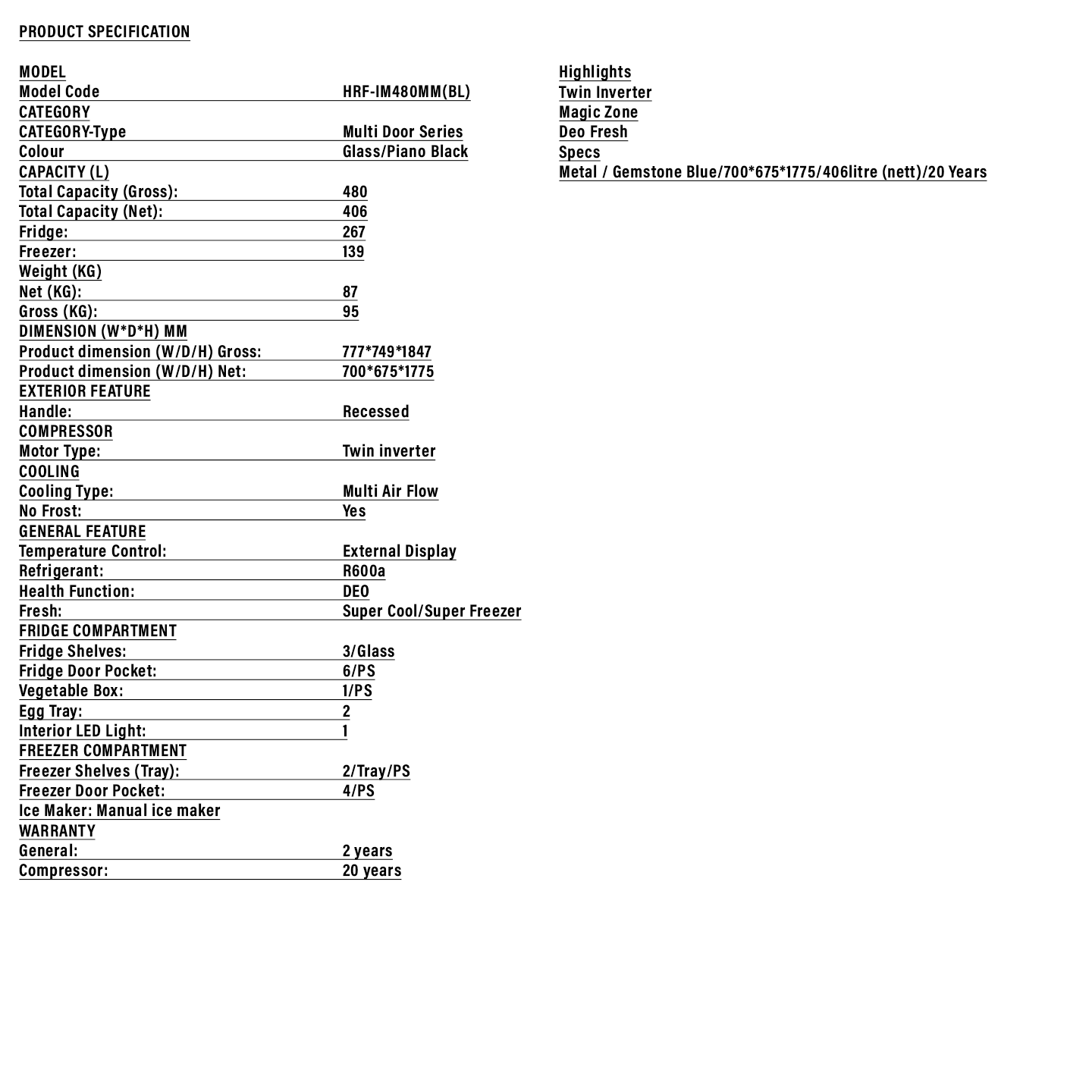 Haier 480L Multi-Door Inverter Refrigerator (HRF-IM480MM)