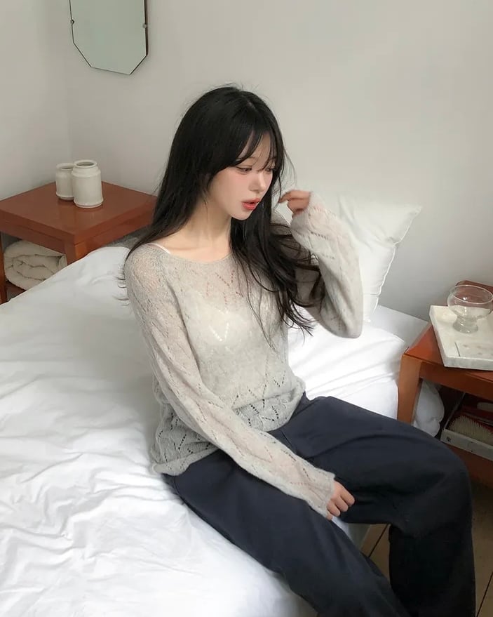 Boat Neck Sheer Knit Top