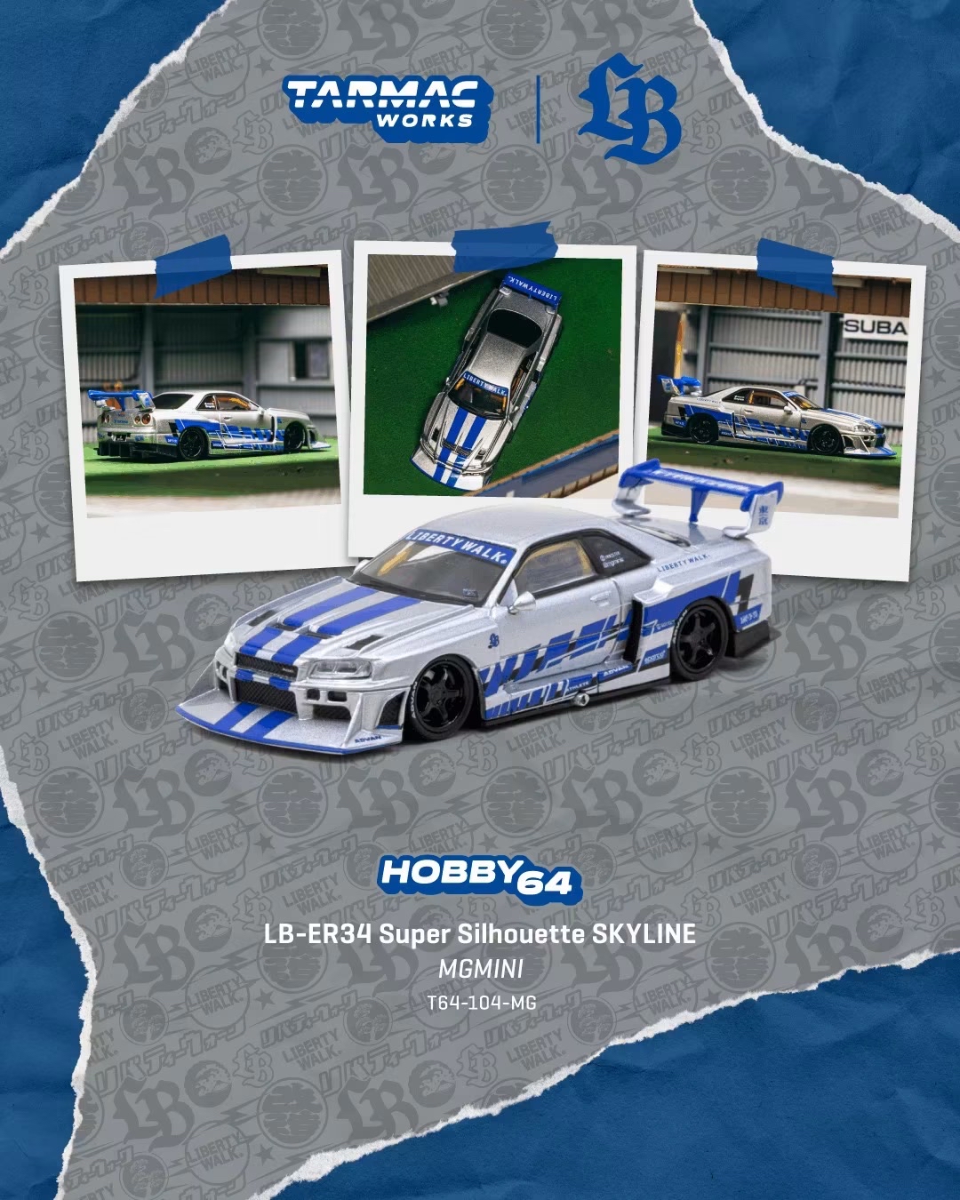 （預訂 Pre Order) Tarmac Works ( T64-104-MG ) LB-ER34 Super Silhouette SKYLINE MGMINI
