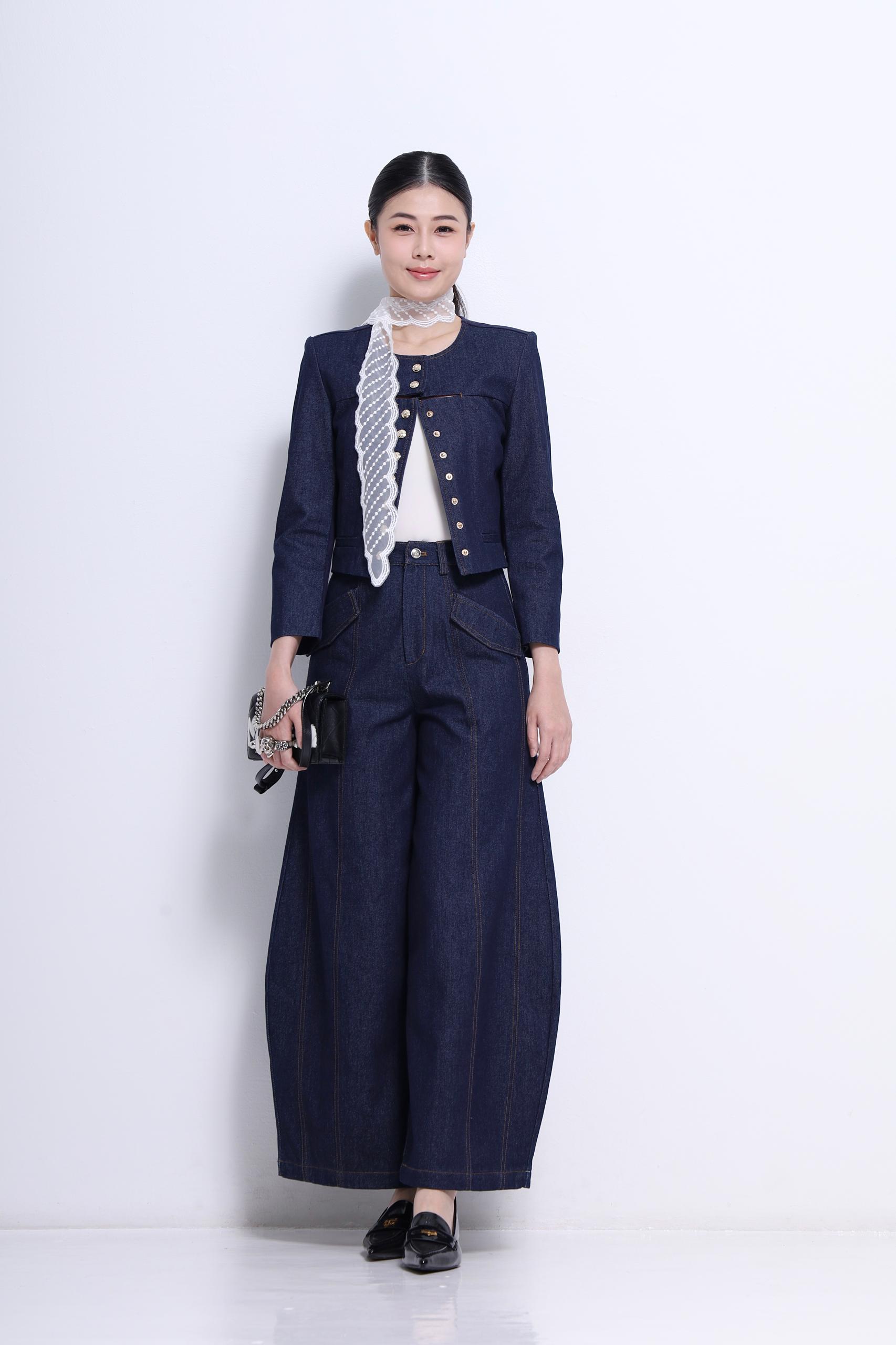 CB2710 MIX FABRIC LONG SLLV BUTTON JACKET