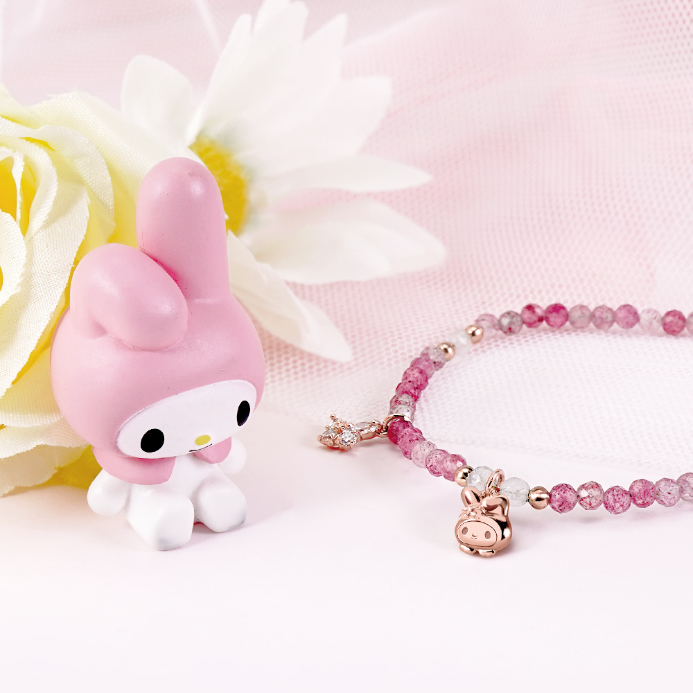 📦訂購 台灣限定 三麗鷗SanrioＸSTORY 故事銀飾 My Melody 童話仙子系列 美樂蒂天然草莓粉晶蝴蝶純銀手鏈
