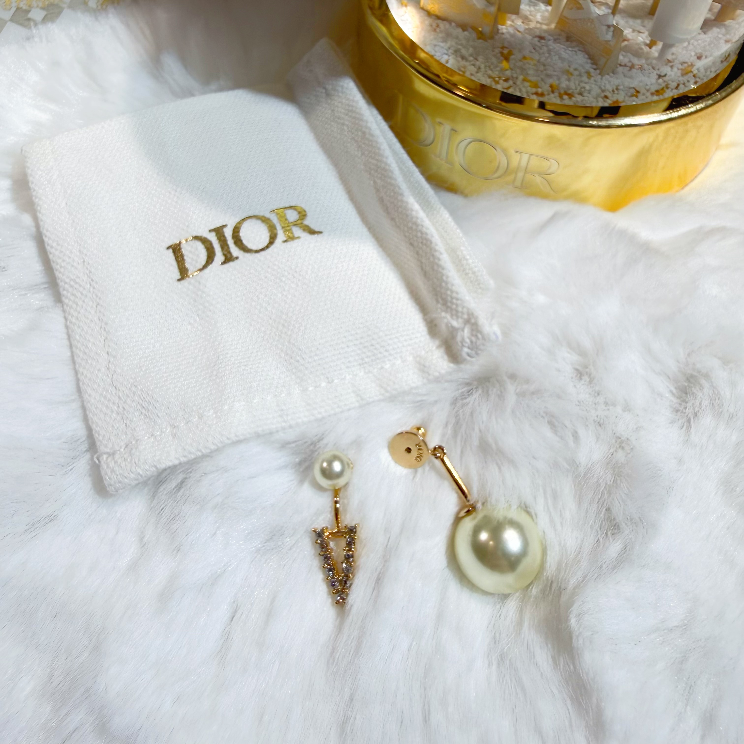 Dior earrings pearl/V