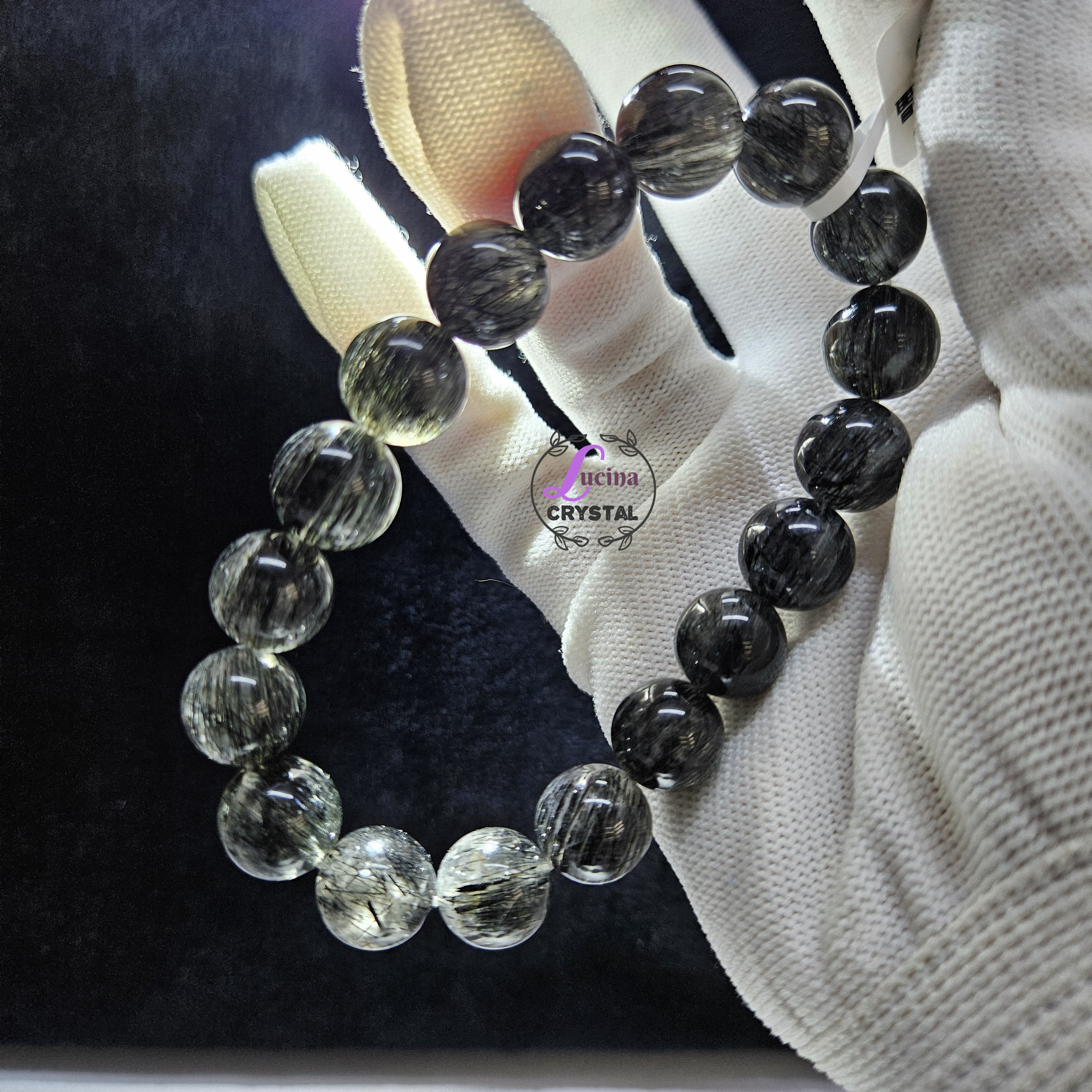 (Co#7214)11.5mm+密髮黑髮晶手串手鏈/Black Rutilated Quartz Bracelet