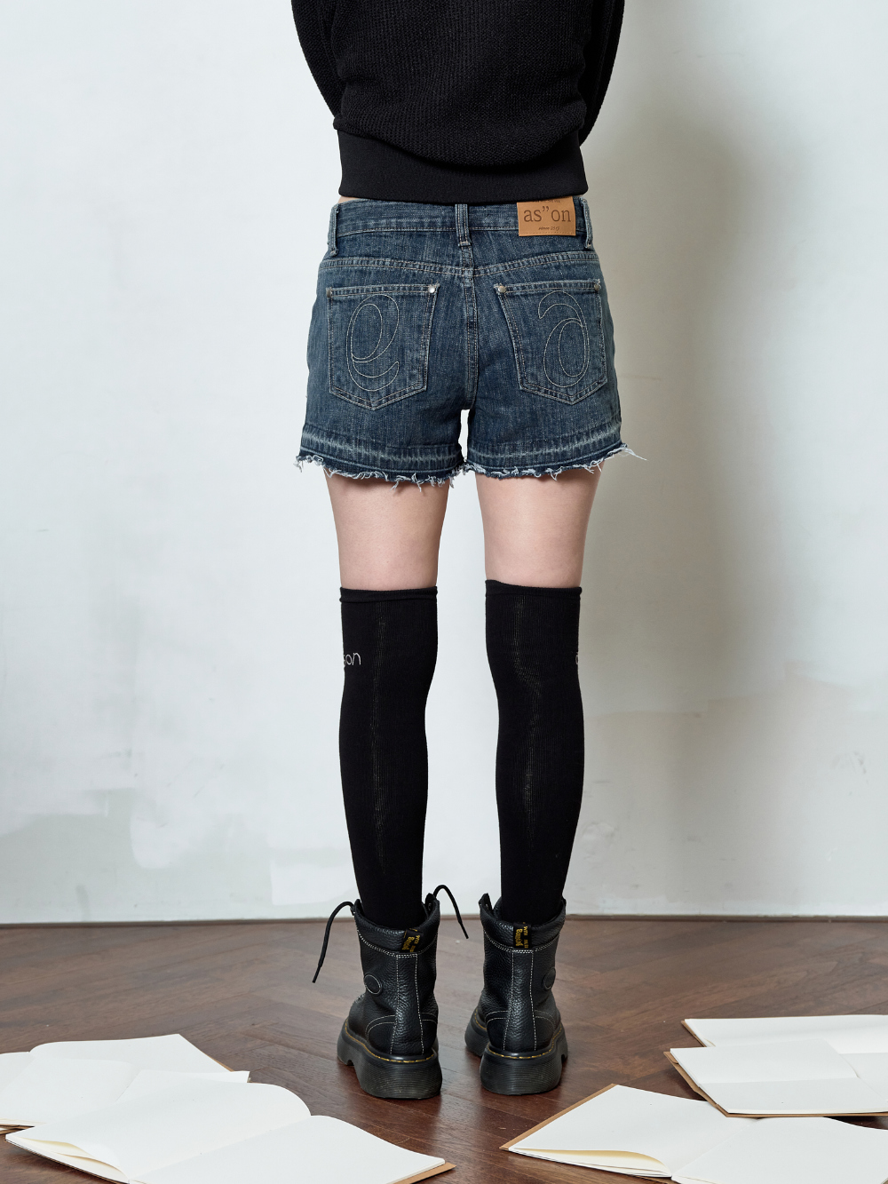 品牌代購 - ason) FOLD DENIM SHORT PANTS