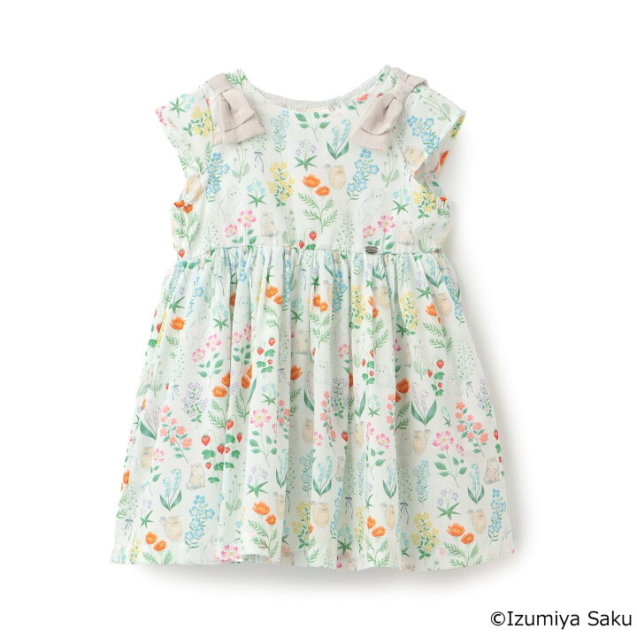 🇯🇵預訂 日本直送🇯🇵Petit Main x Izumiya Saku兩色花卉小貓滿印蝴蝶結短袖連身裙