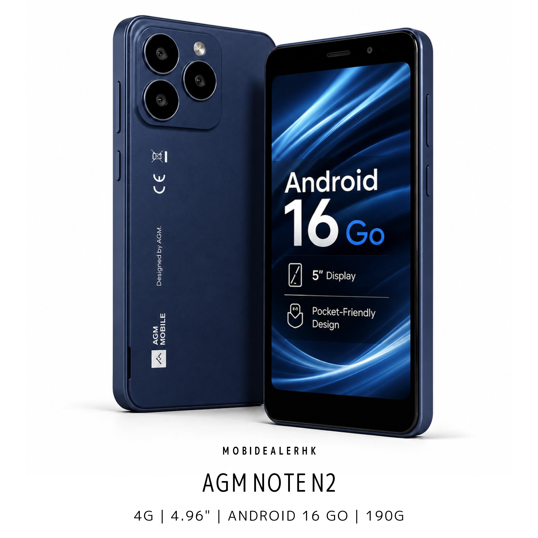 AGM Note N2 | 4G | 智能手機 | 4.96 吋小型手機 | 可拆式 3000mAh 電池 | IP54 | 190g