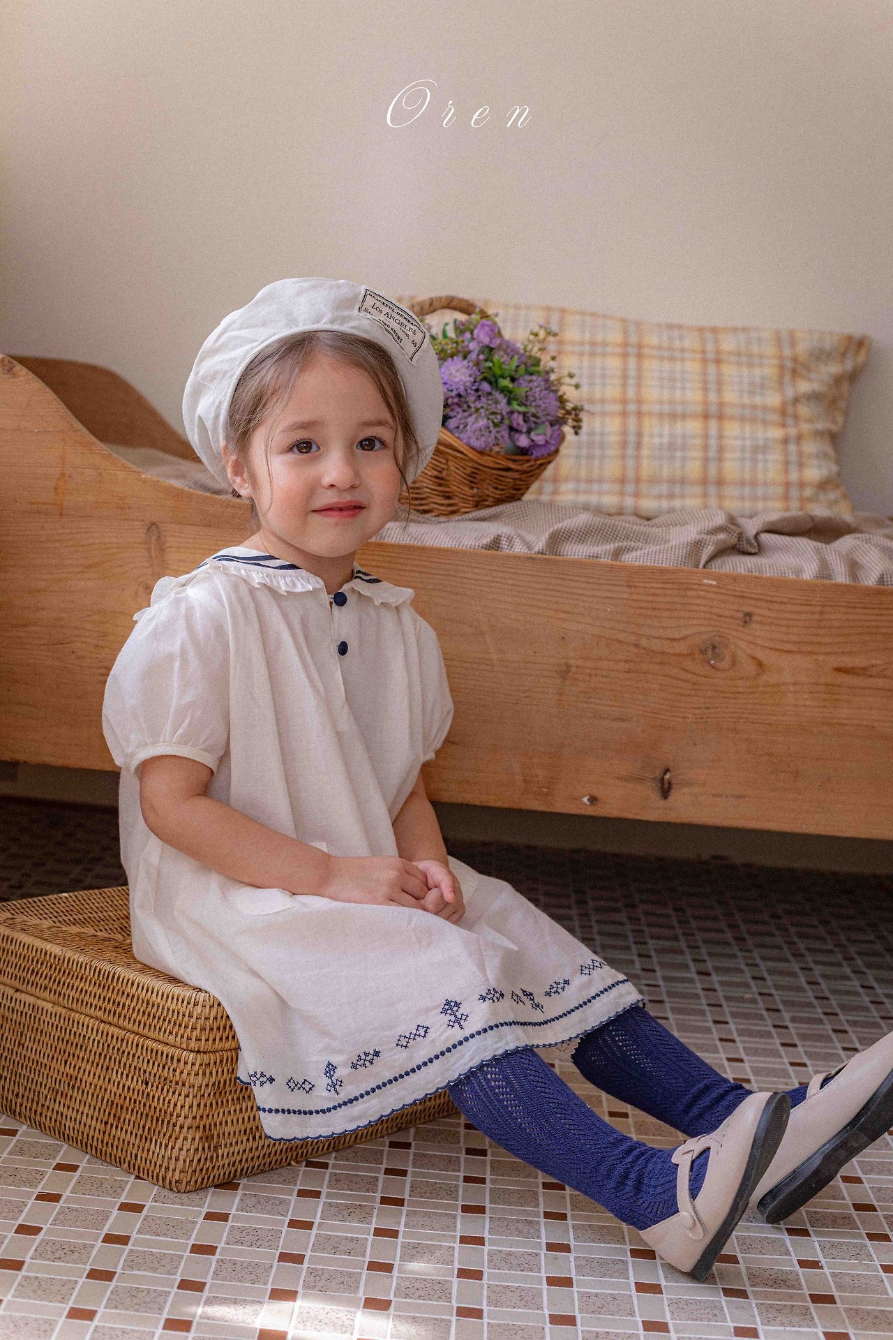 ☀️預訂 韓國直送☀️🇰🇷Oren Marinette兩色海洋風水手領刺繡短袖包屁衣/連身裙/上下套裝