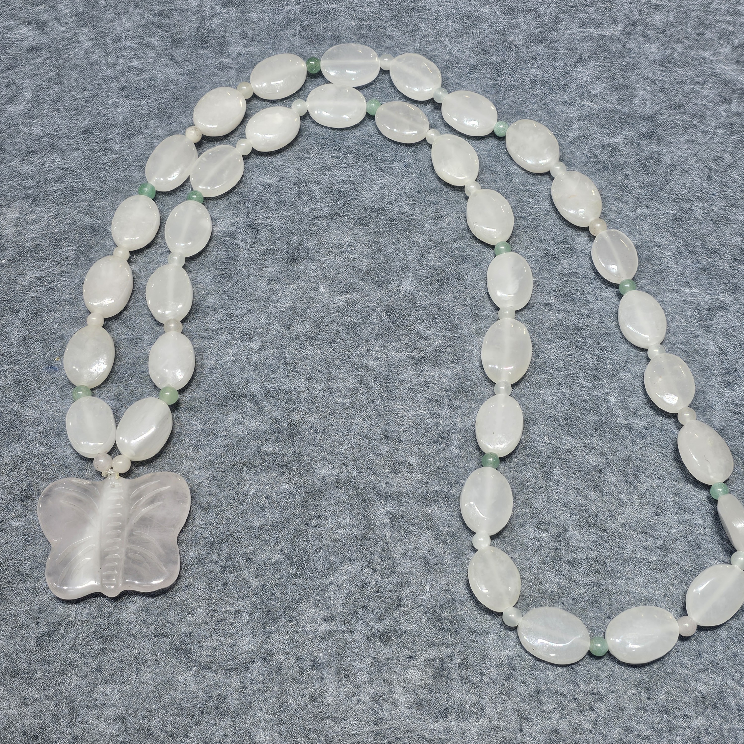 粉紅晶蝴蝶白東寧玉扁珠頸鏈